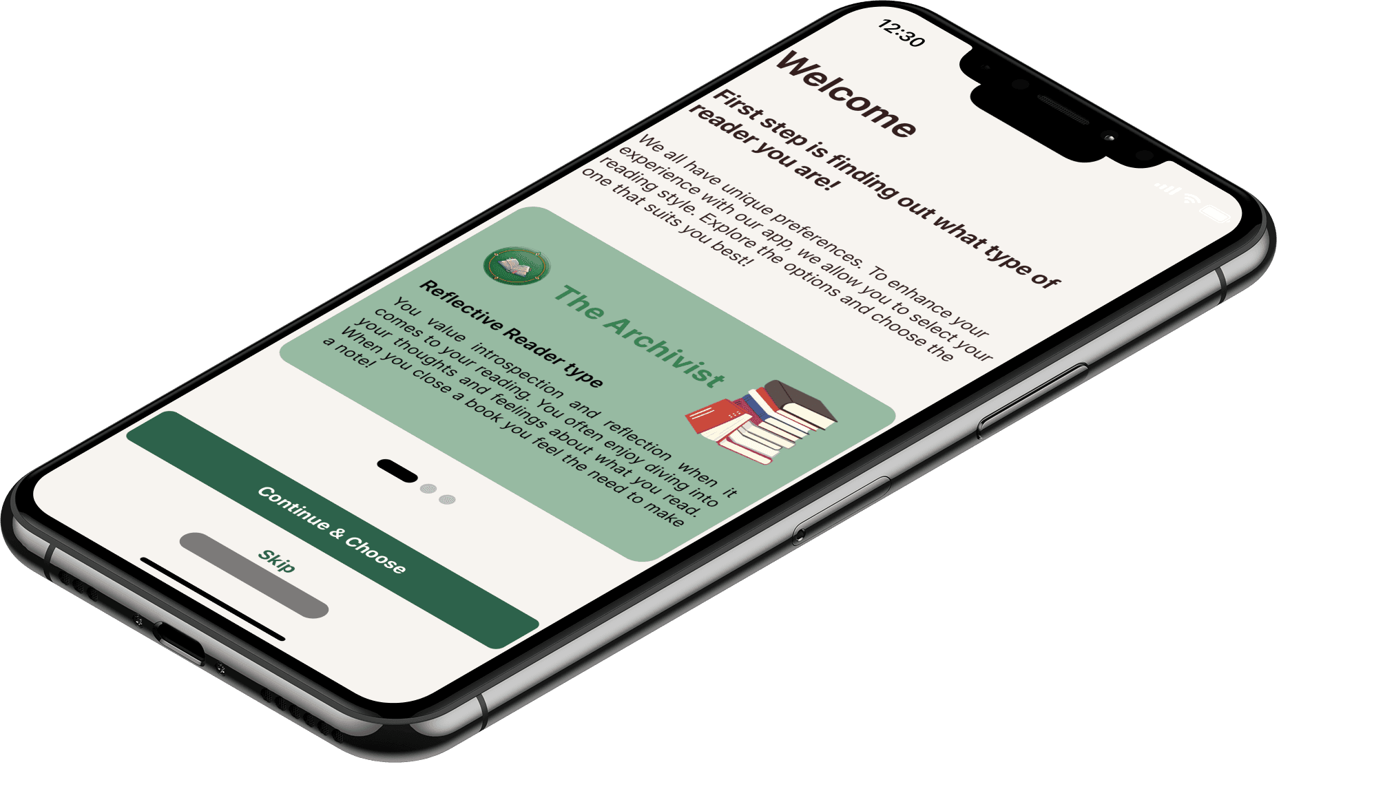 Bnooks app – reader type onboarding